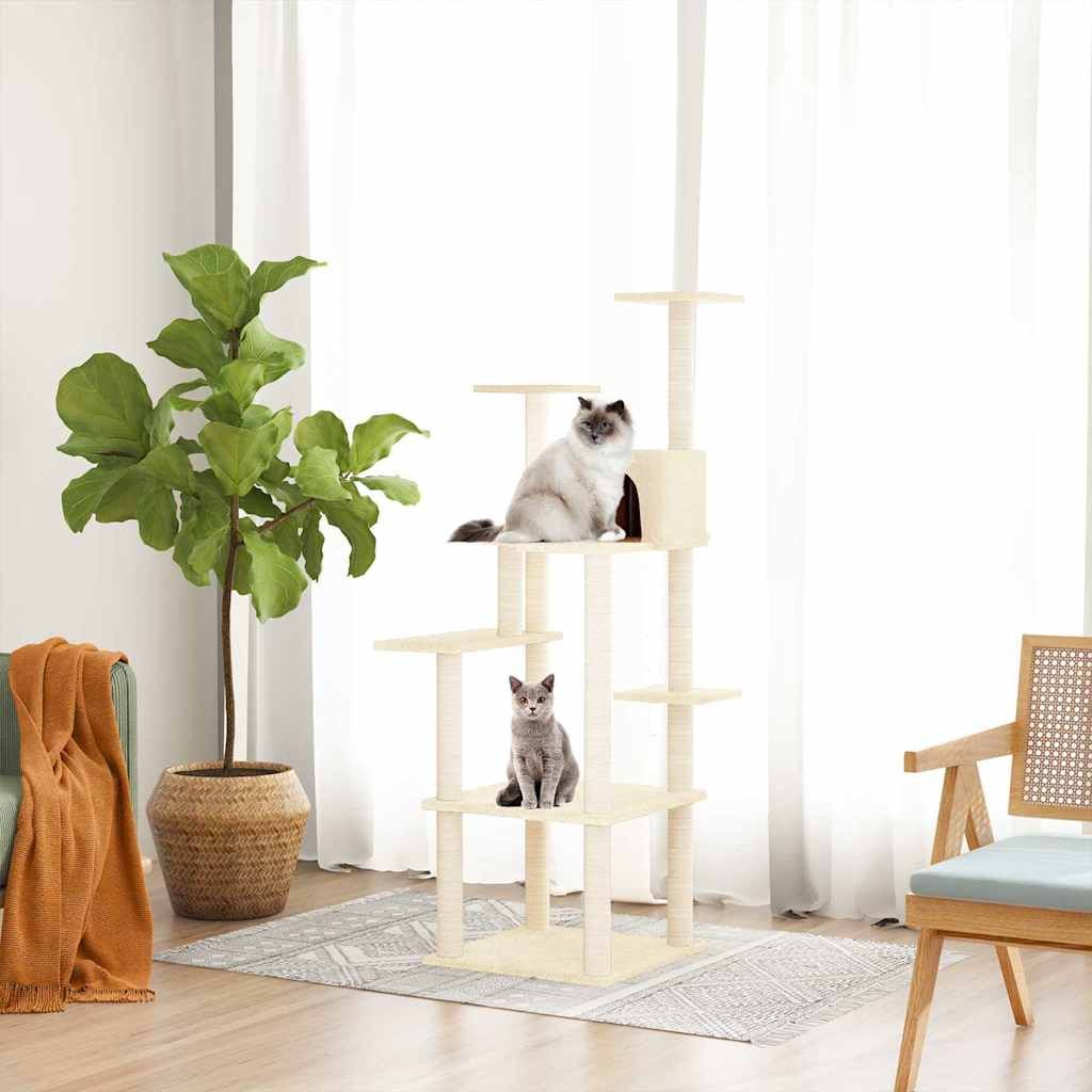 Albero per Gatti con Tiragraffi in Sisal Crema 153 cm vidaXL