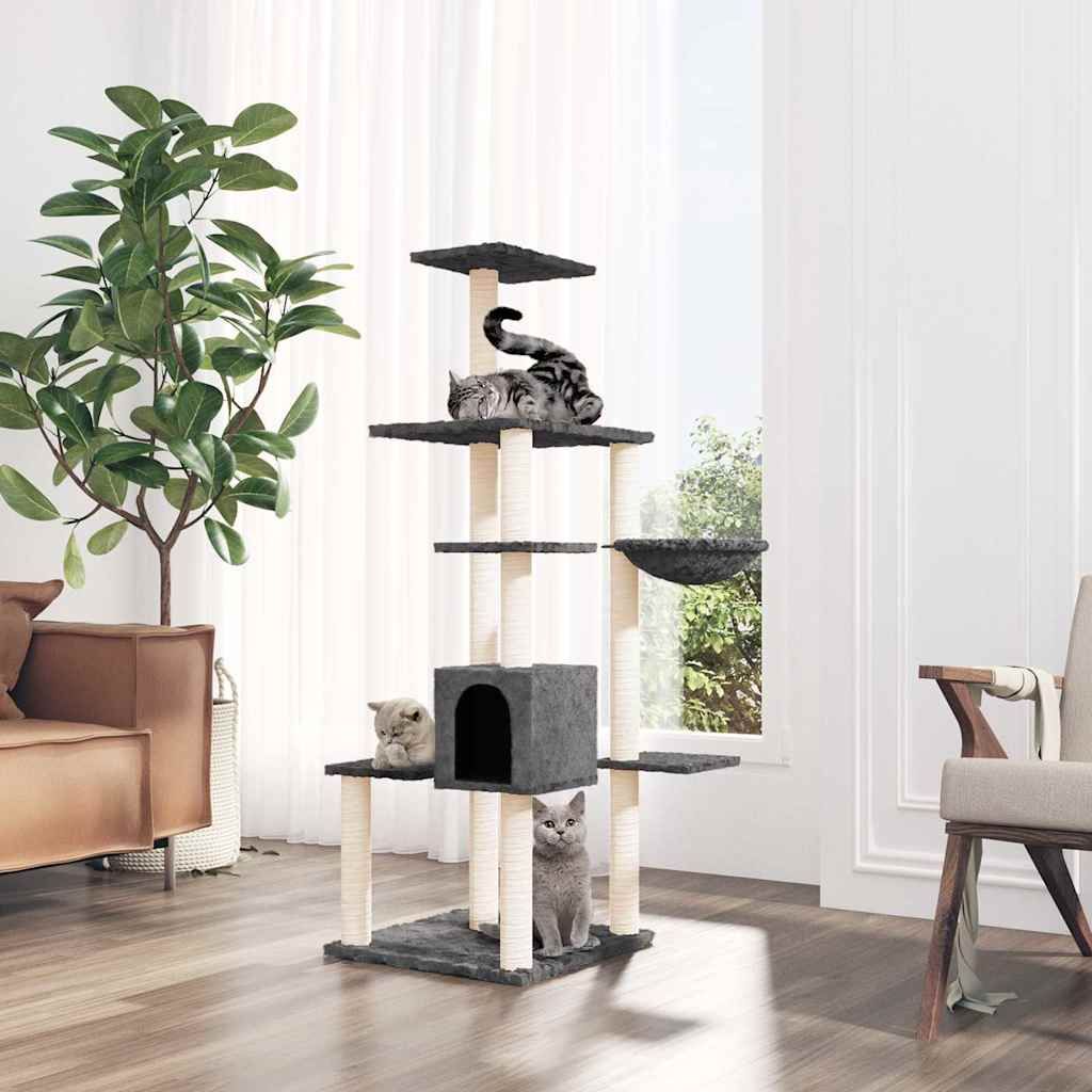 Albero per Gatti con Tiragraffi in Sisal Grigio Scuro 142 cm vidaXL