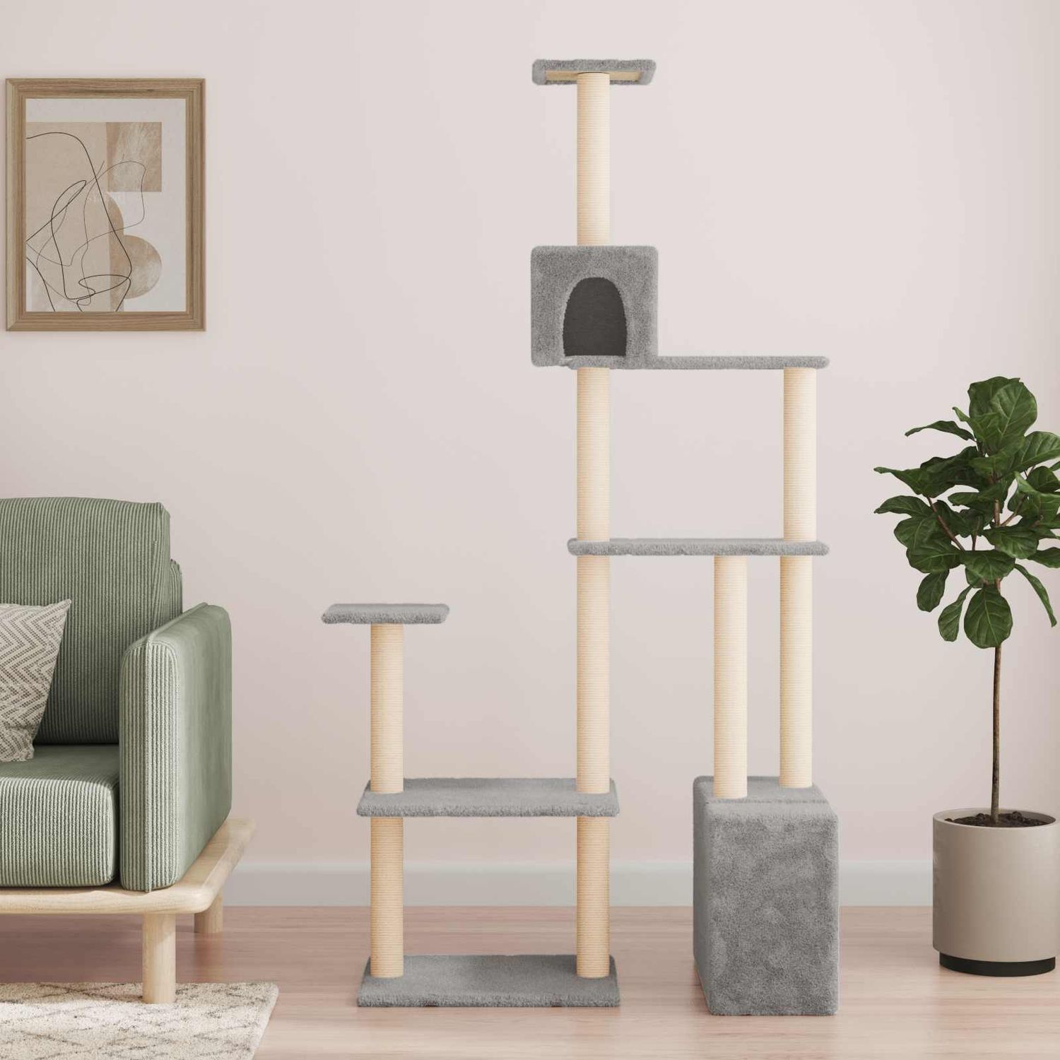 Albero per gatti con pali per graffiare in sisal Grigio Chiaro vidaXL