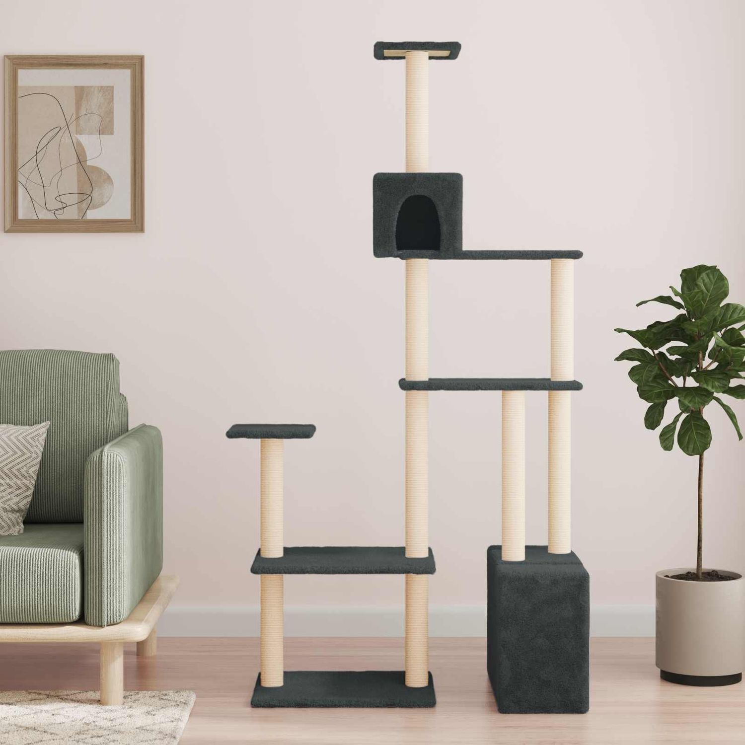 Albero per gatti con pali per graffiare in sisal Grigio Scuro vidaXL