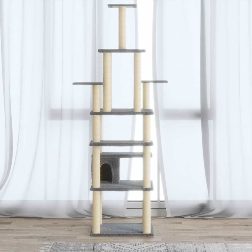 Albero per Gatti con Tiragraffi in Sisal Grigio Chiaro 183 cm vidaXL