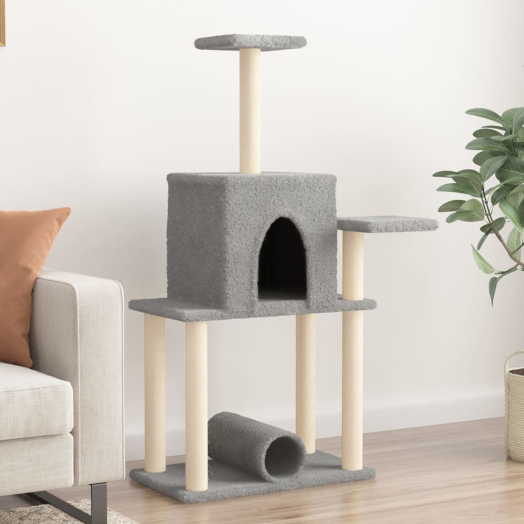 Albero per Gatti con Tiragraffi in Sisal Grigio Chiaro 122 cm vidaXL
