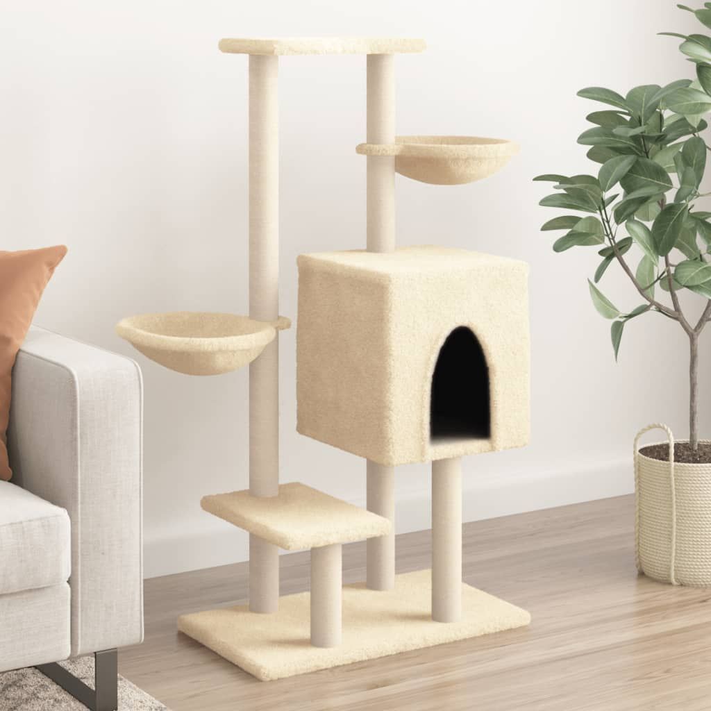 Albero per Gatti con Tiragraffi in Sisal Crema 117 cm vidaXL
