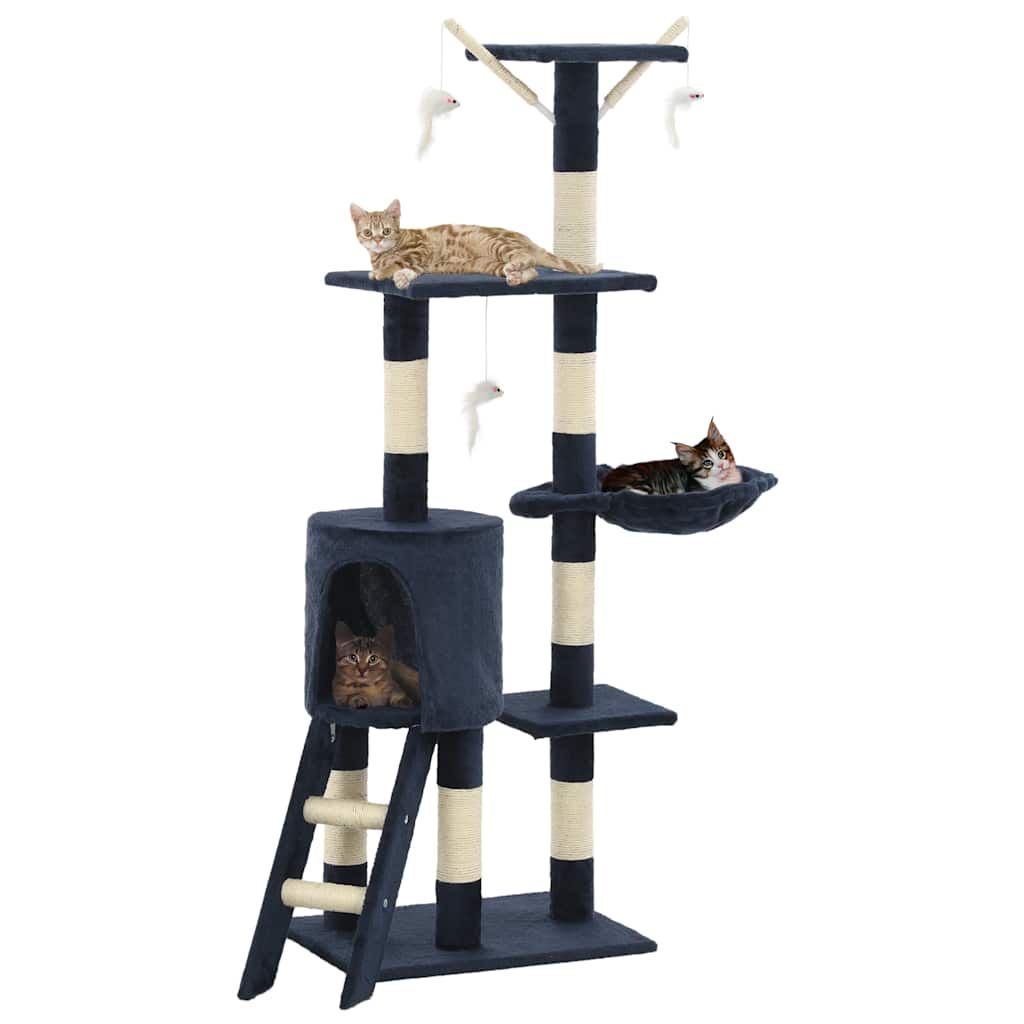 Albero per Gatti con Tiragraffi in Sisal 138 cm Blu Scuro vidaXL