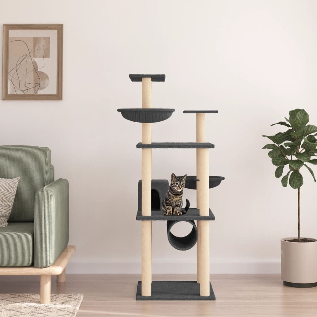 Albero per Gatti con Tiragraffi in Sisal Grigio Scuro 141 cm vidaXL