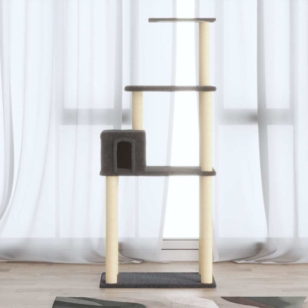 Albero per Gatti con Tiragraffi in Sisal Grigio Scuro 147 cm vidaXL