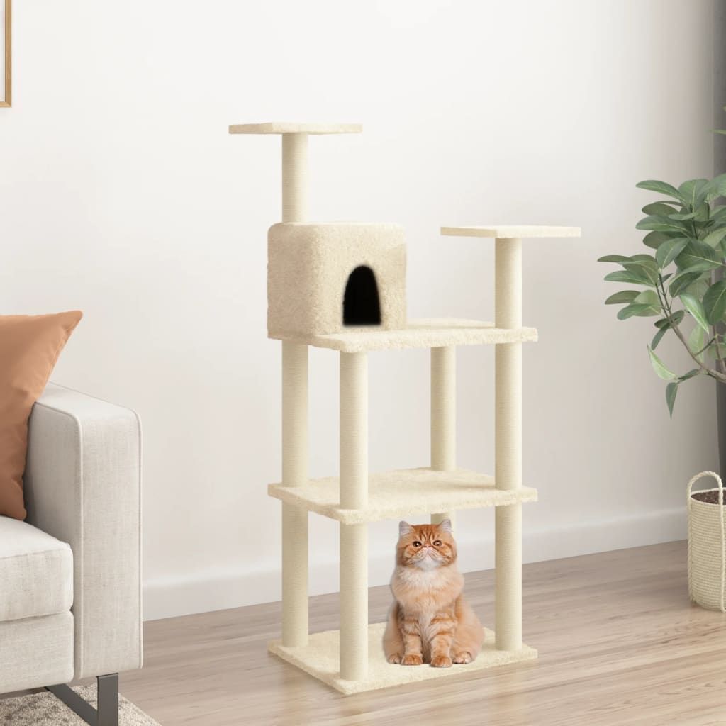 Albero per Gatti con Tiragraffi in Sisal Crema 118,5 cm vidaXL