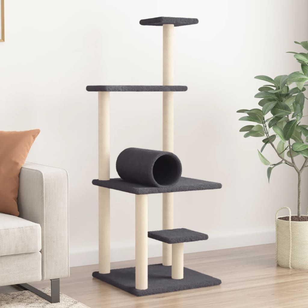 Albero per Gatti con Tiragraffi in Sisal Grigio Scuro 136 cm vidaXL