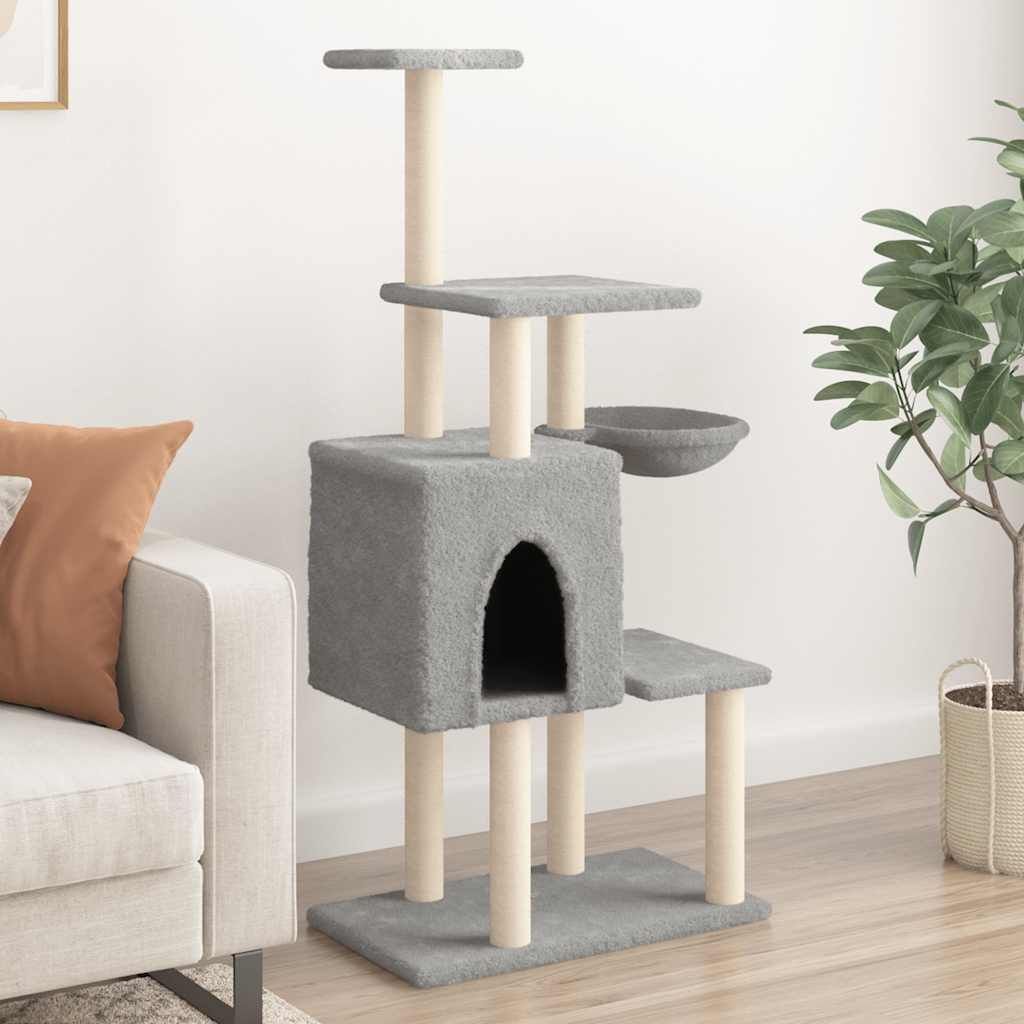 Albero per Gatti con Tiragraffi in Sisal Grigio Chiaro 131 cm vidaXL