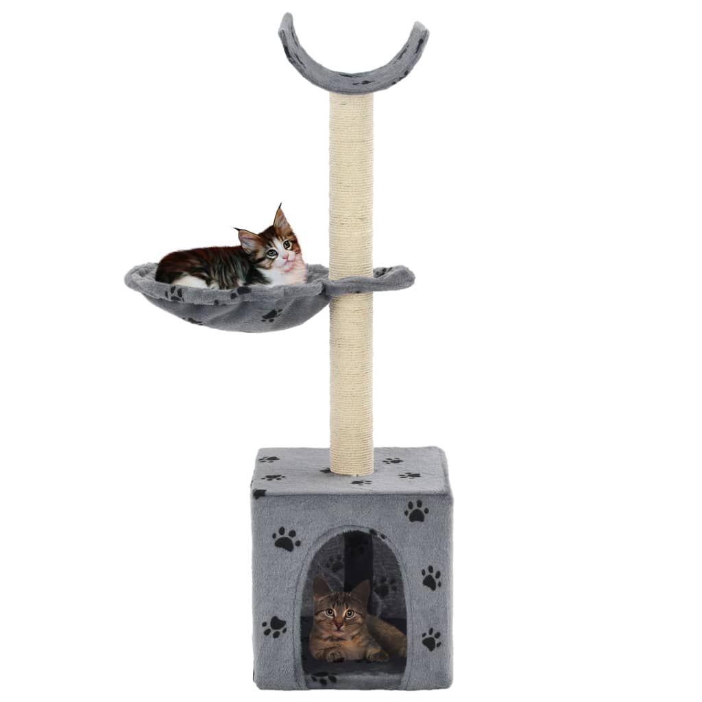Albero per Gatti Tiragraffi Sisal 105 cm Zampe Stampate Grigio vidaXL