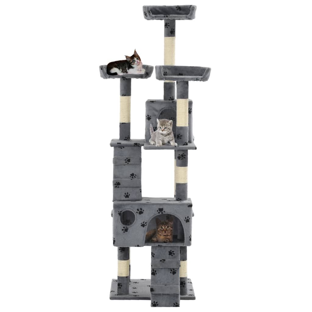 Albero per Gatti Tiragraffi Sisal 170 cm Zampe Stampate Grigio vidaXL