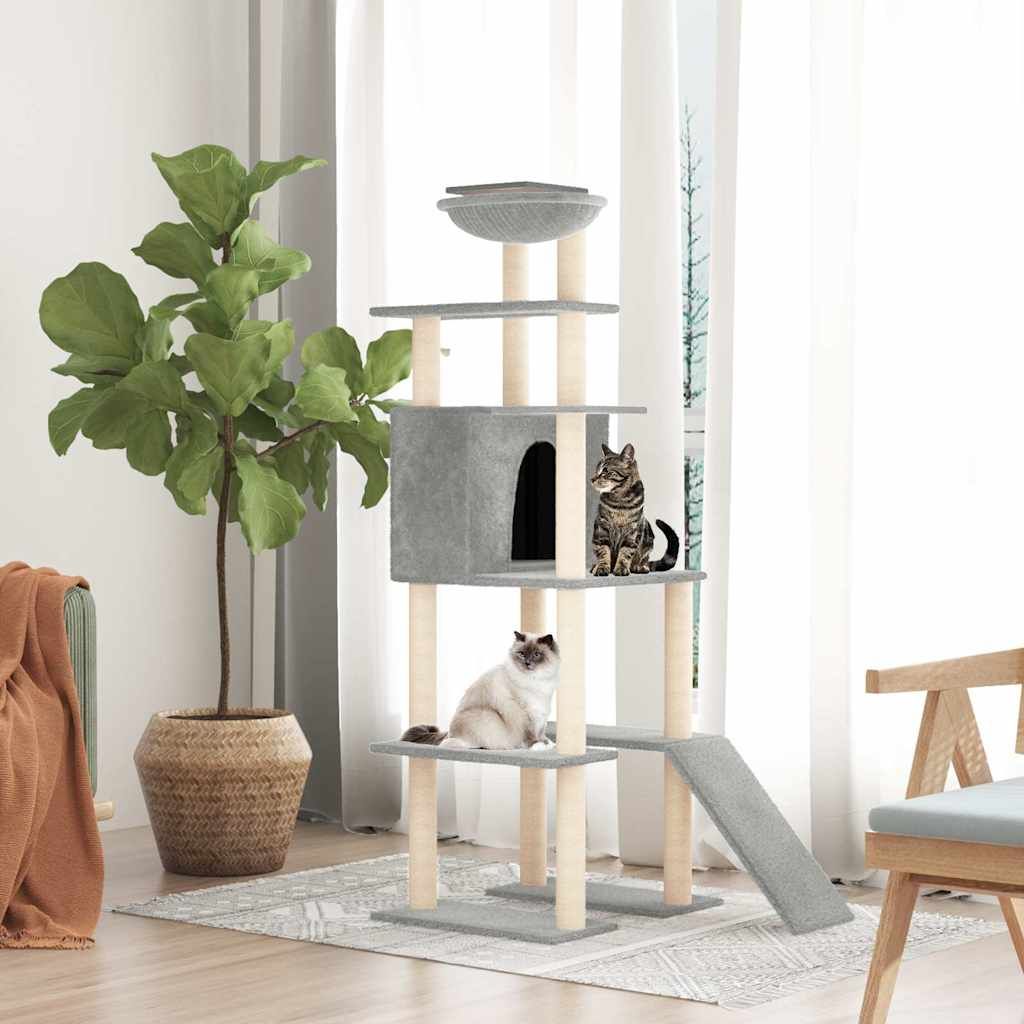 Albero per Gatti con Tiragraffi in Sisal Grigio Chiaro 166 cm vidaXL