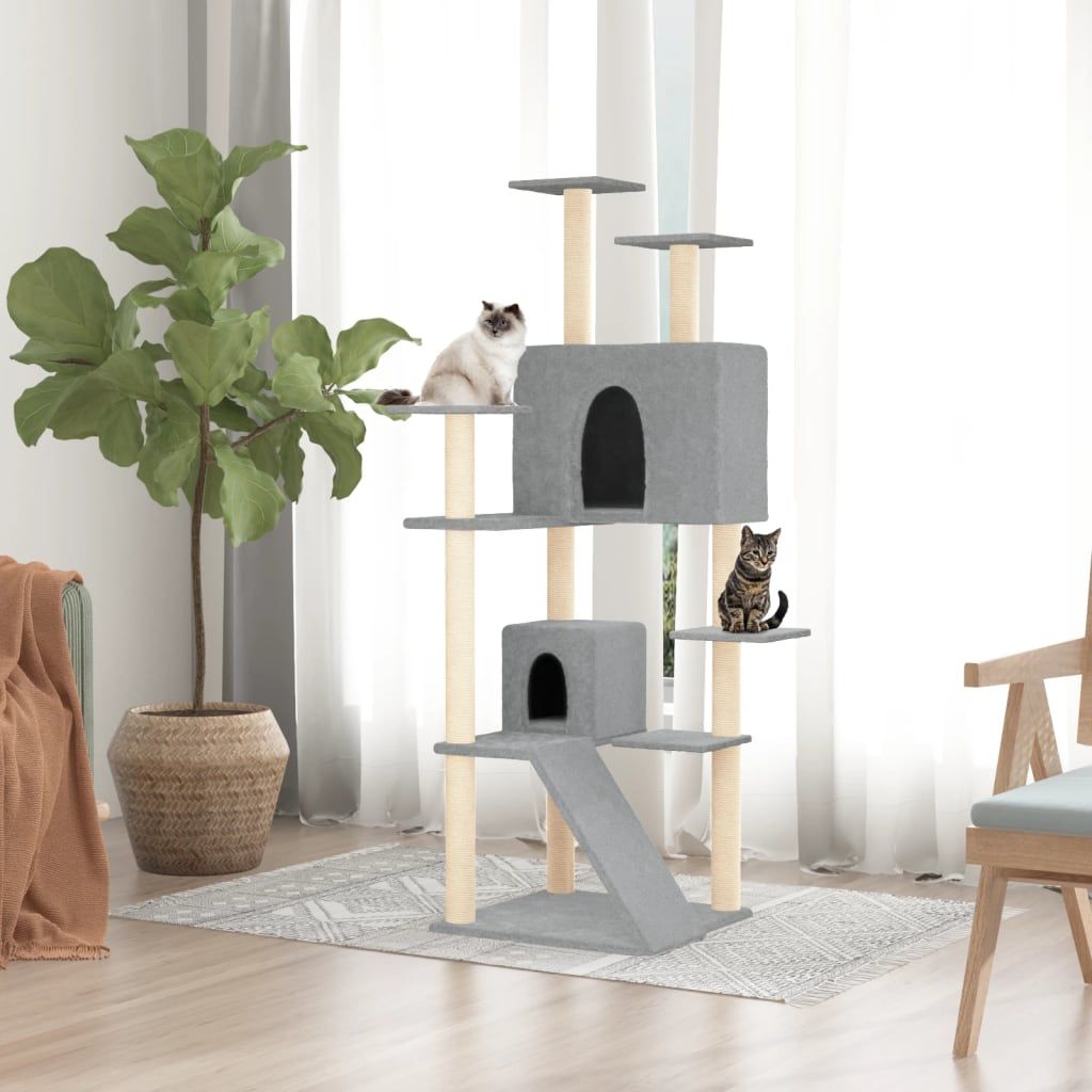 Albero per Gatti con Tiragraffi in Sisal Grigio Chiaro 153 cm vidaXL