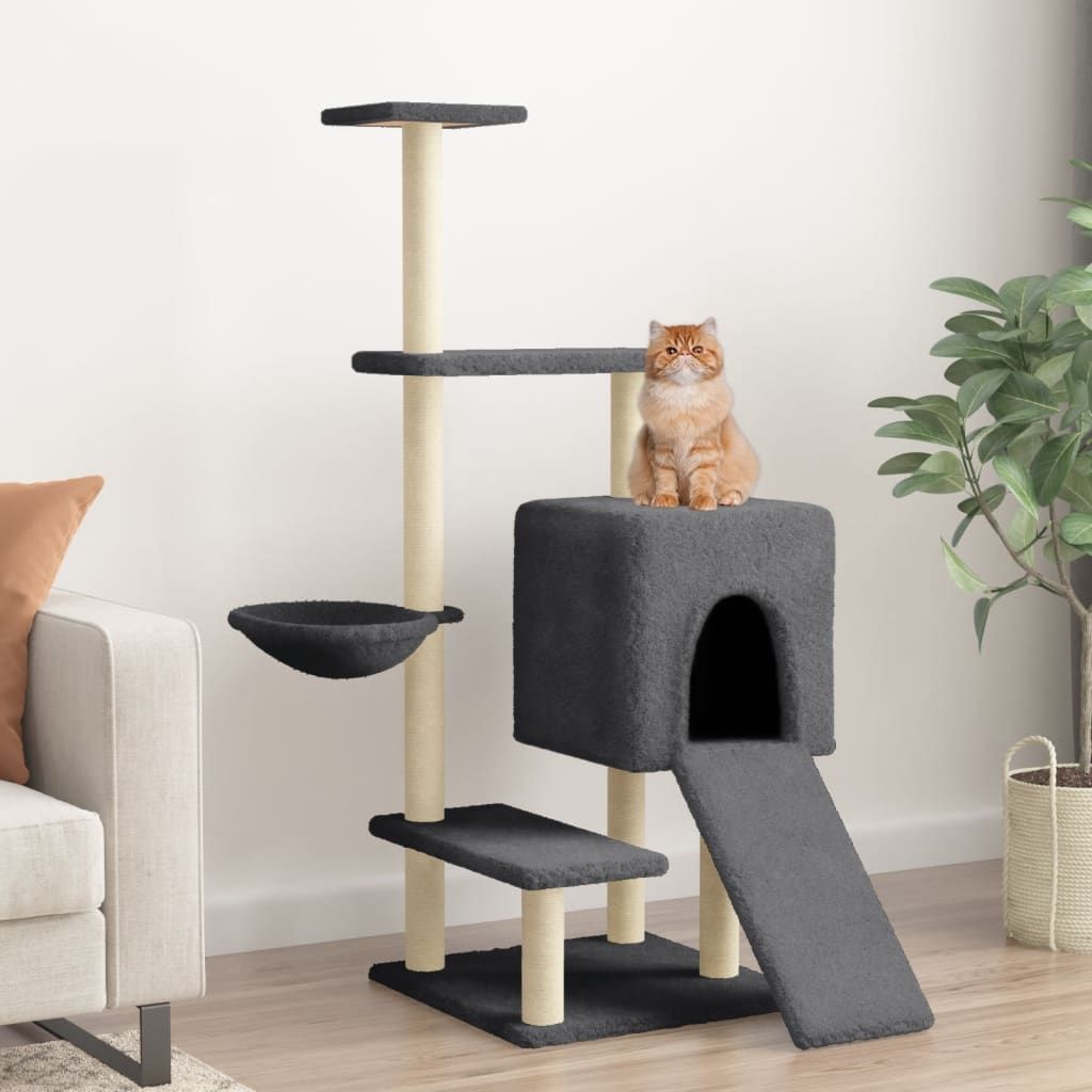 Albero per Gatti con Tiragraffi in Sisal Grigio Scuro 130,5 cm vidaXL