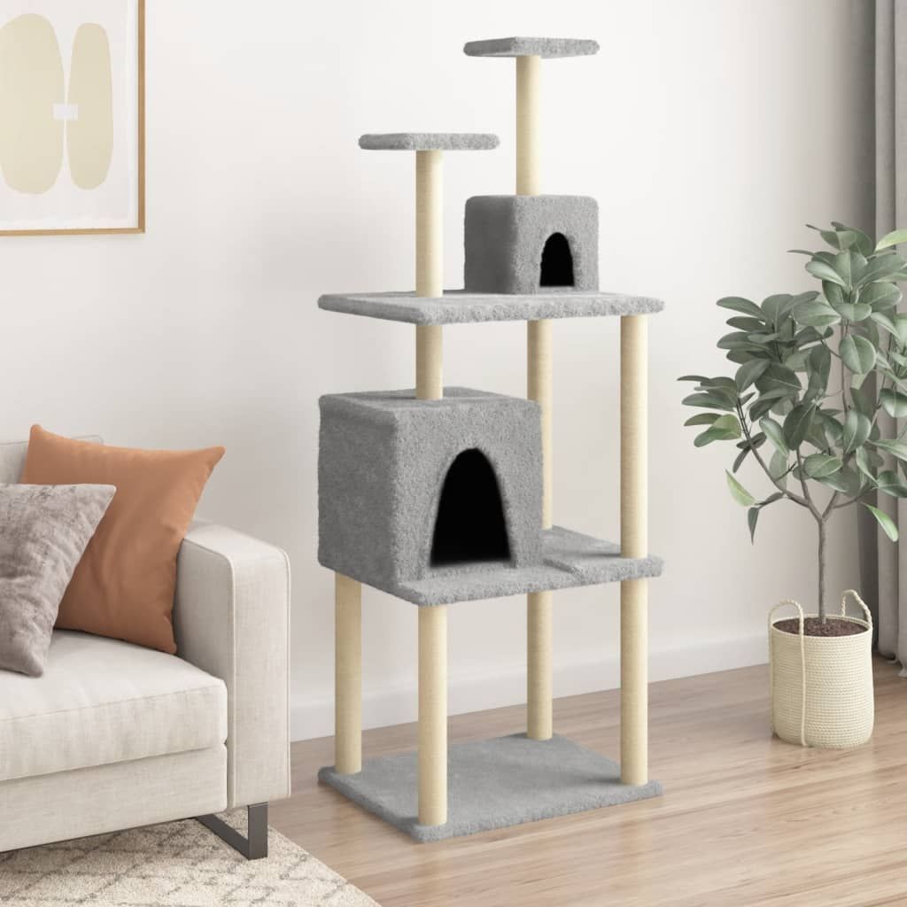 Albero per Gatti con Tiragraffi in Sisal Grigio Chiaro 167 cm vidaXL