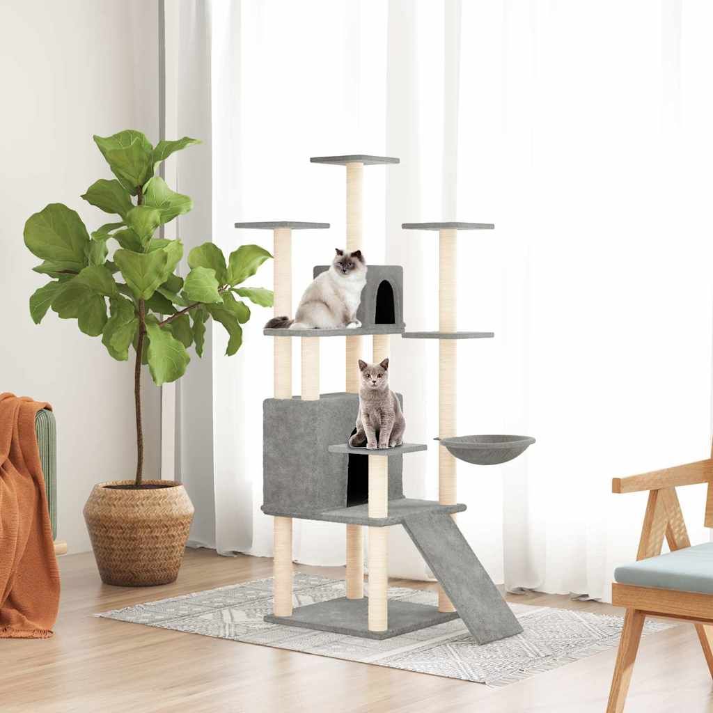 Albero per Gatti con Tiragraffi in Sisal Grigio Chiaro 154 cm vidaXL