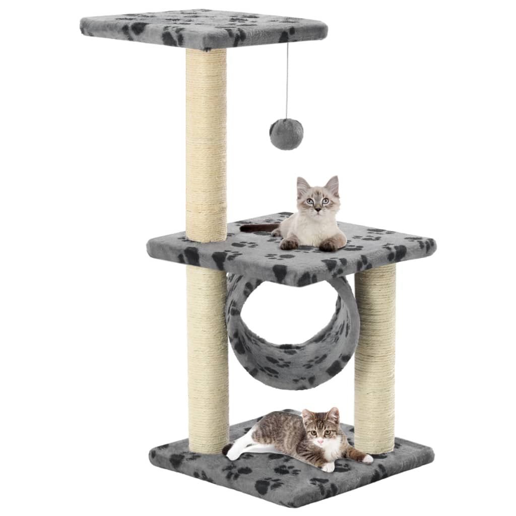 Albero per Gatti e Tiragraffi Sisal 65 cm Zampe Stampate Grigio vidaXL