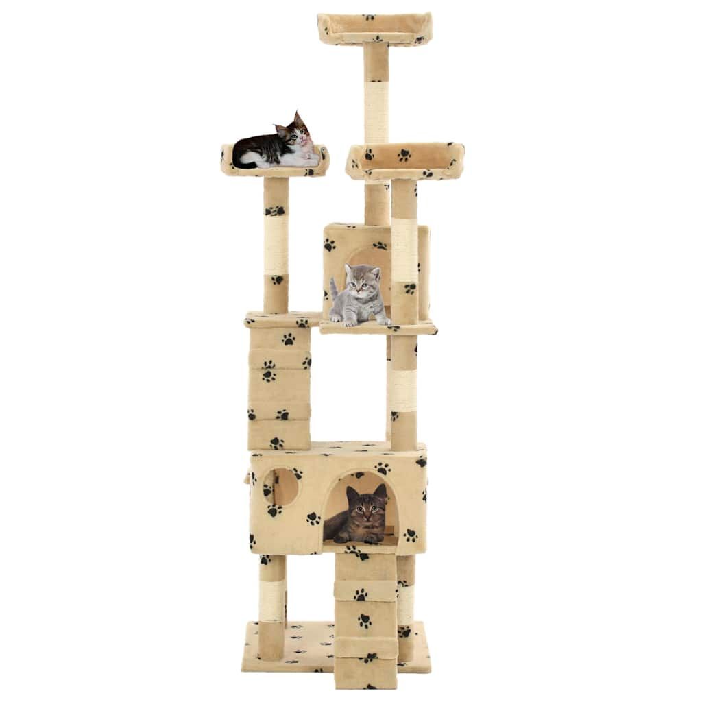 Albero per Gatti Tiragraffi Sisal 170 cm Zampe Stampate Beige vidaXL