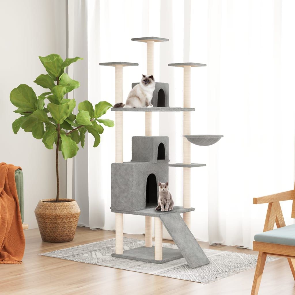 Albero per Gatti con Tiragraffi in Sisal Grigio Chiaro 175 cm vidaXL
