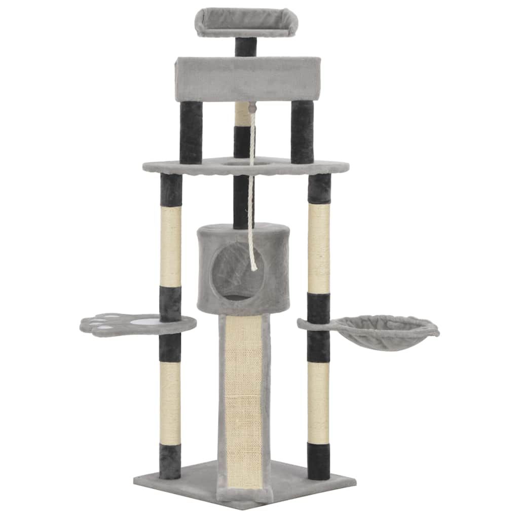 Albero per Gatti con Pali Tiragraffi in Sisal Grigio 145 cm vidaXL