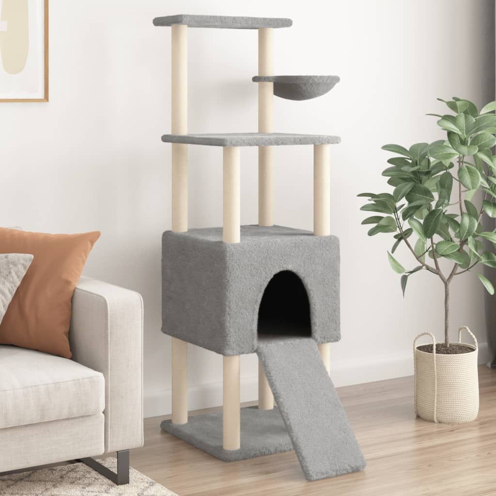 Albero per Gatti con Tiragraffi in Sisal Grigio Chiaro 153 cm vidaXL
