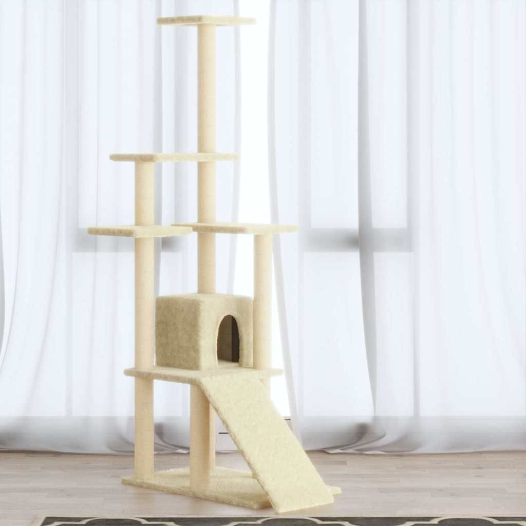 Albero per Gatti con Tiragraffi in Sisal Crema 155 cm vidaXL