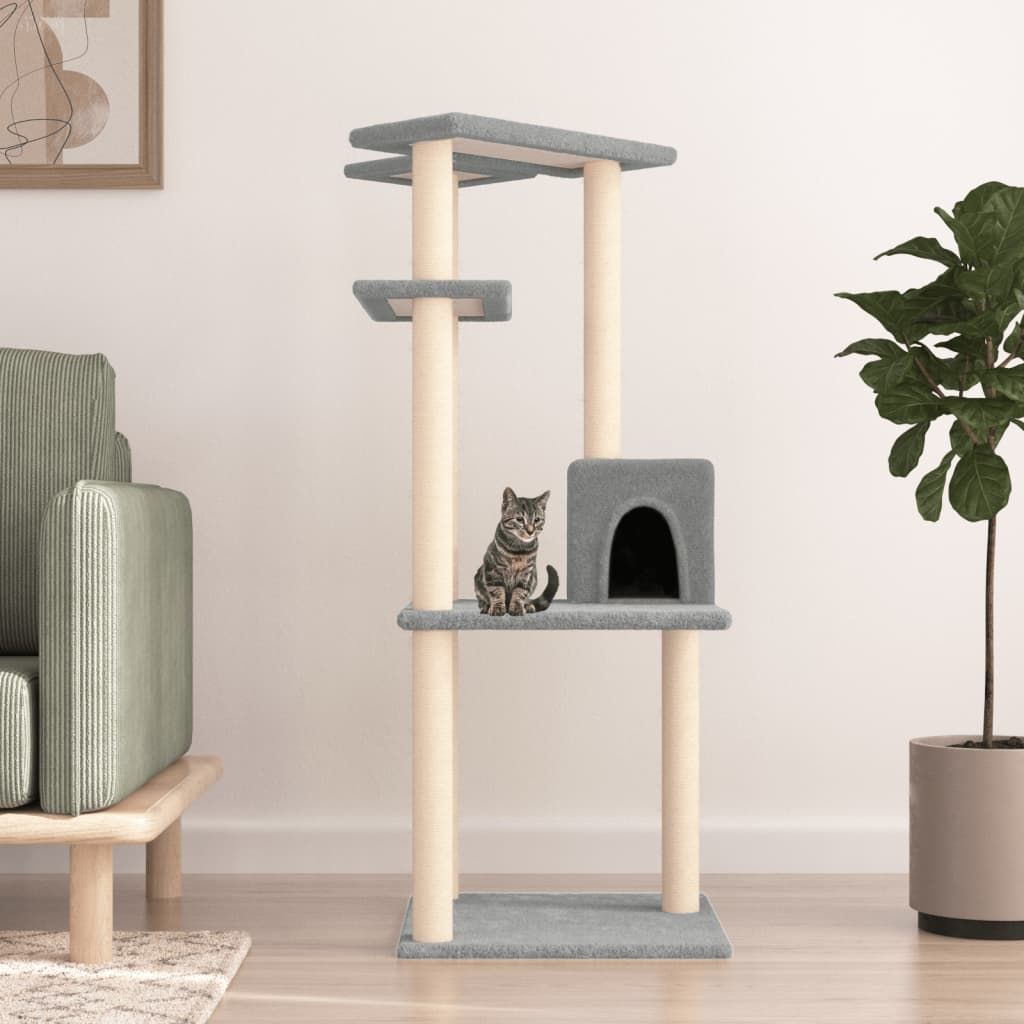 Albero per Gatti con Tiragraffi in Sisal Grigio Chiaro 123 cm vidaXL