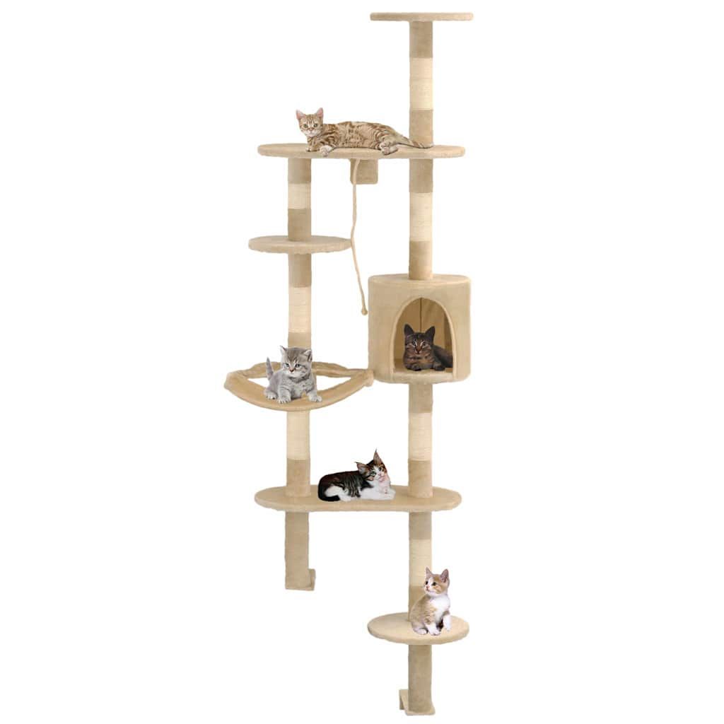Albero per Gatti con Tiragraffi in Sisal da Parete 194 cm Beige vidaXL