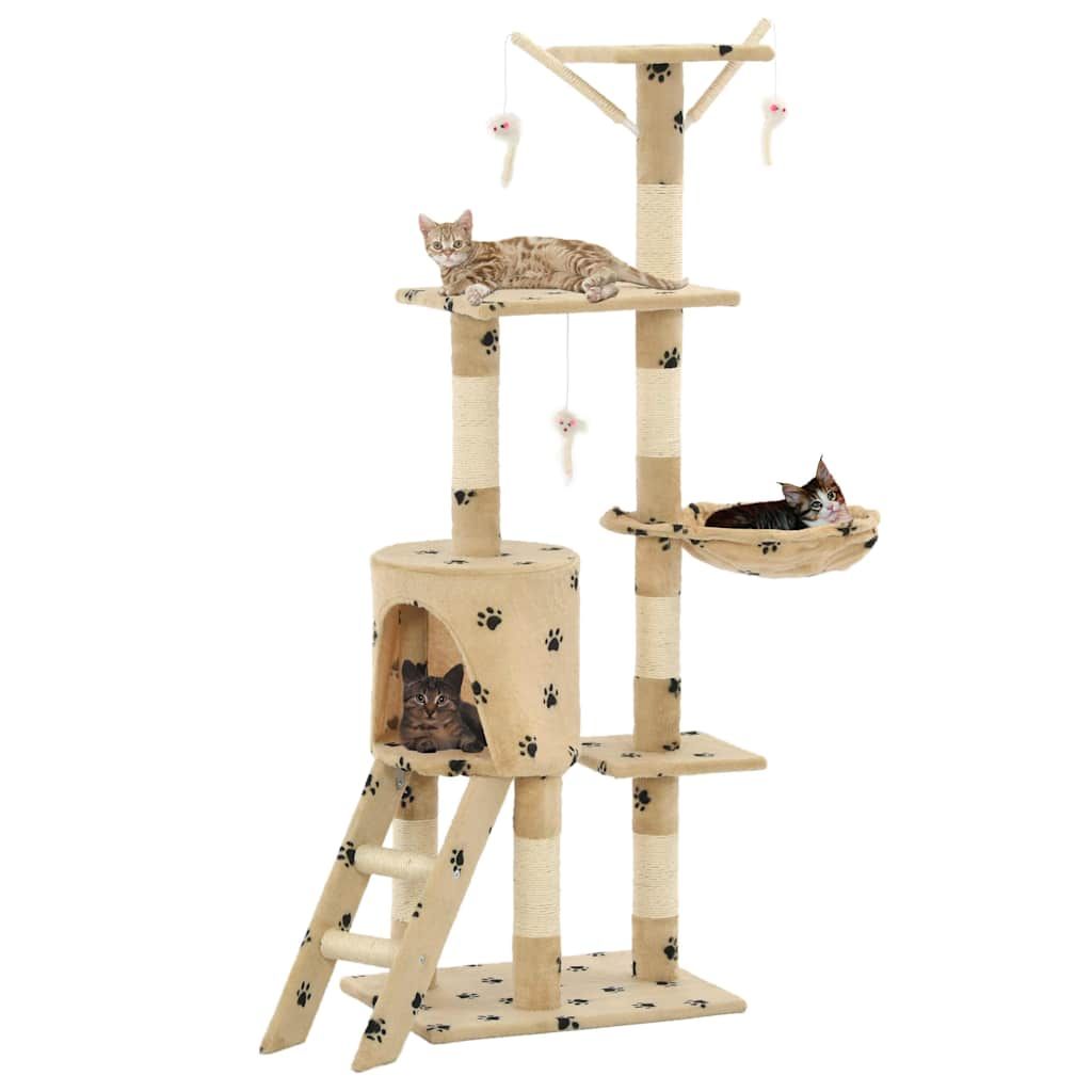 Albero per Gatti e Tiragraffi Sisal 138 cm Zampe Stampate Beige vidaXL