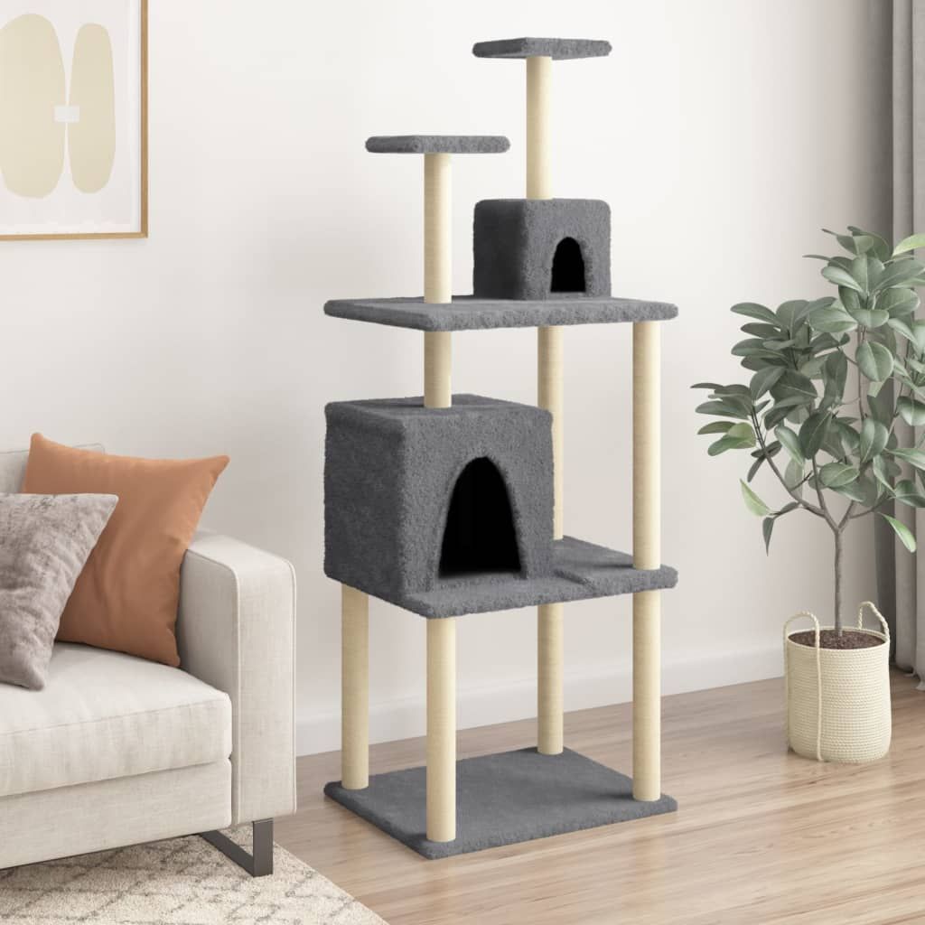 Albero per Gatti con Tiragraffi in Sisal Grigio Scuro 167 cm vidaXL