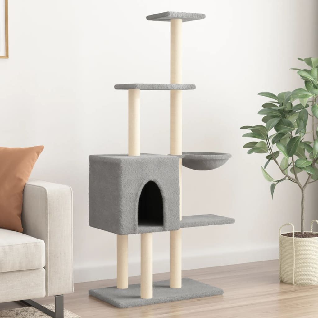 Albero per Gatti con Tiragraffi in Sisal Grigio Chiaro 145 cm vidaXL