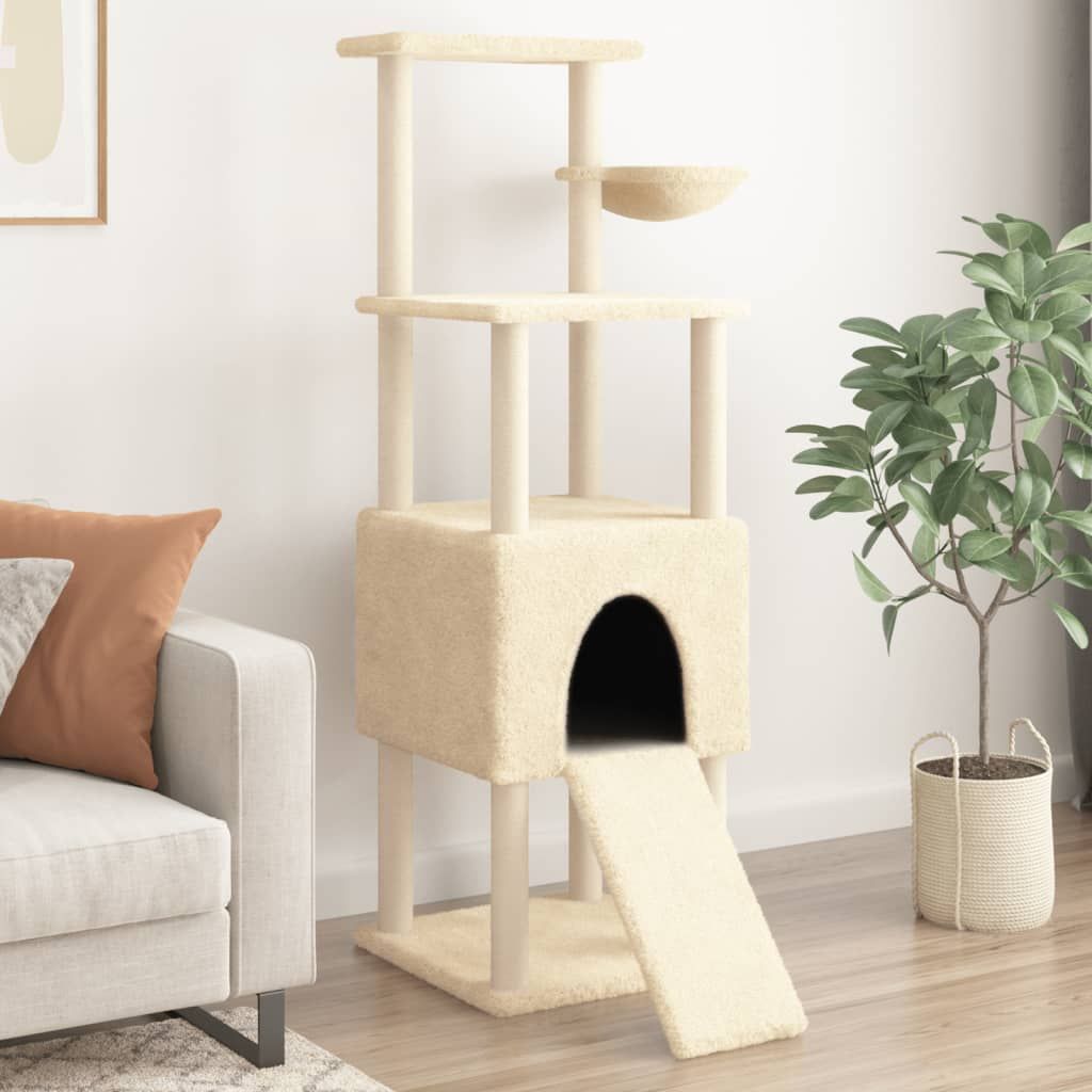 Albero per Gatti con Tiragraffi in Sisal Crema 153 cm vidaXL