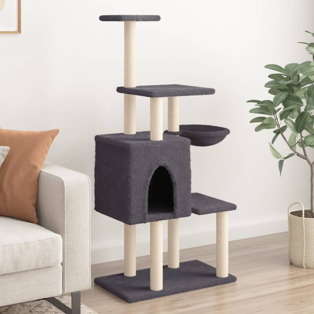 Albero per Gatti con Tiragraffi in Sisal Grigio Scuro 131 cm vidaXL