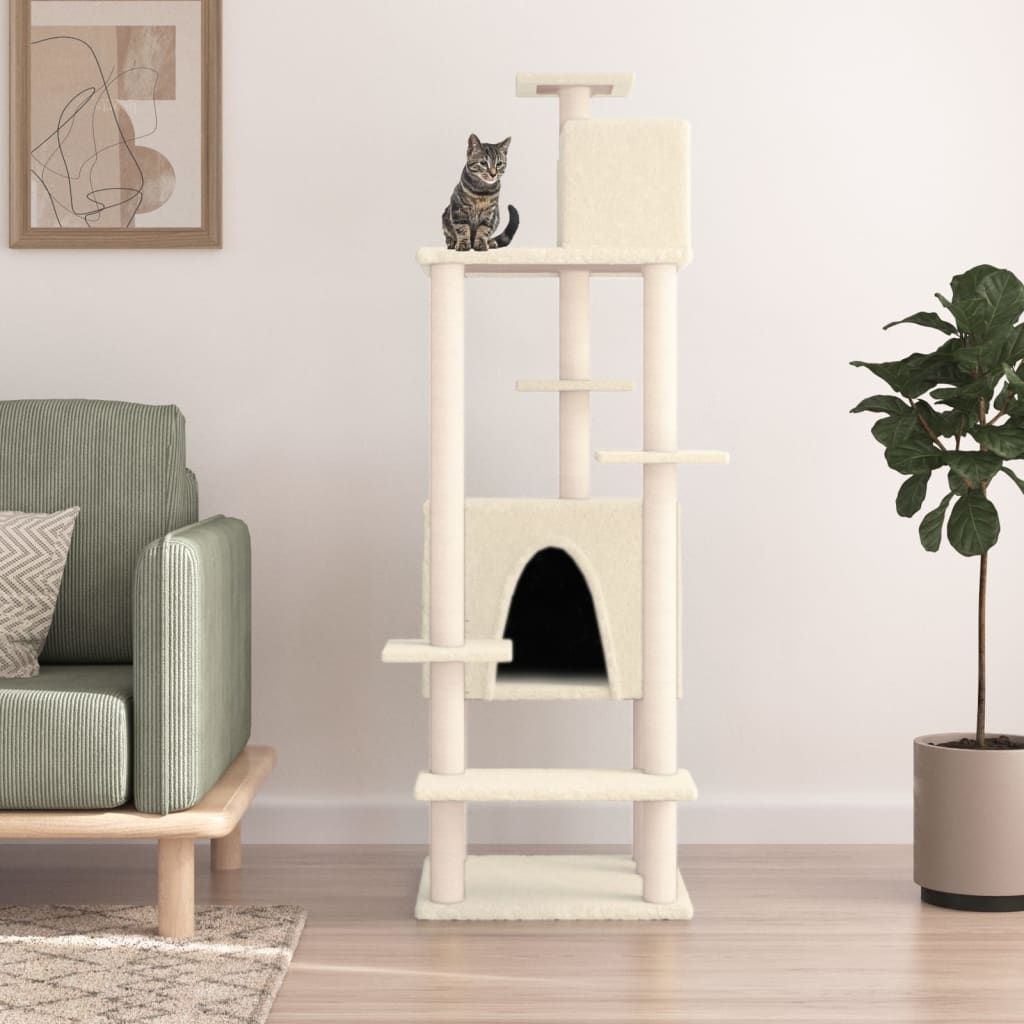 Albero per Gatti con Tiragraffi in Sisal Crema 154 cm vidaXL