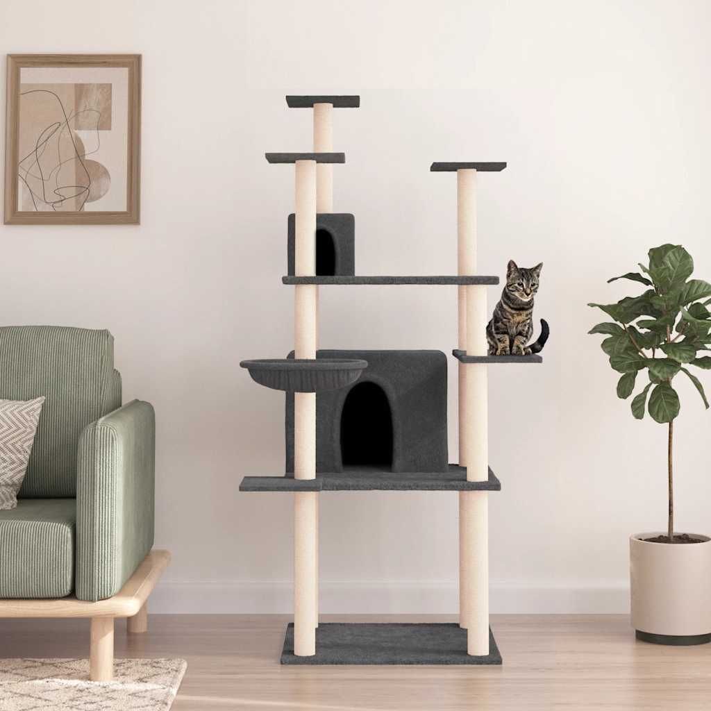Albero per Gatti con Tiragraffi in Sisal Grigio Scuro 166 cm vidaXL