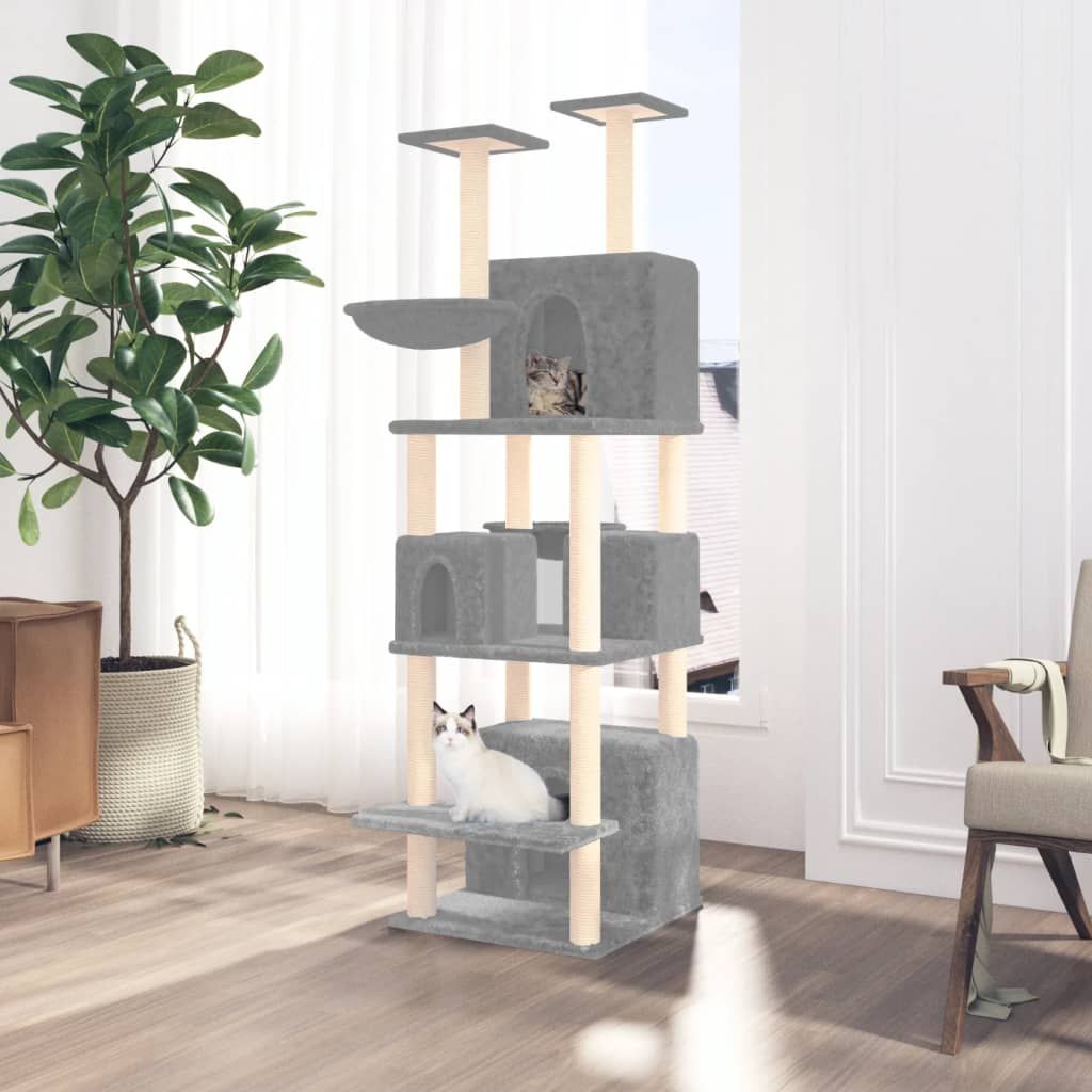 Albero per Gatti con Tiragraffi in Sisal Grigio Chiaro 180 cm vidaXL