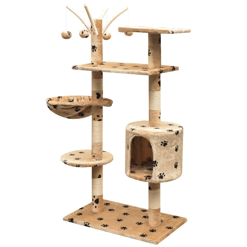 Albero per Gatti Tiragraffi Sisal 125 cm Zampe Stampate Beige vidaXL