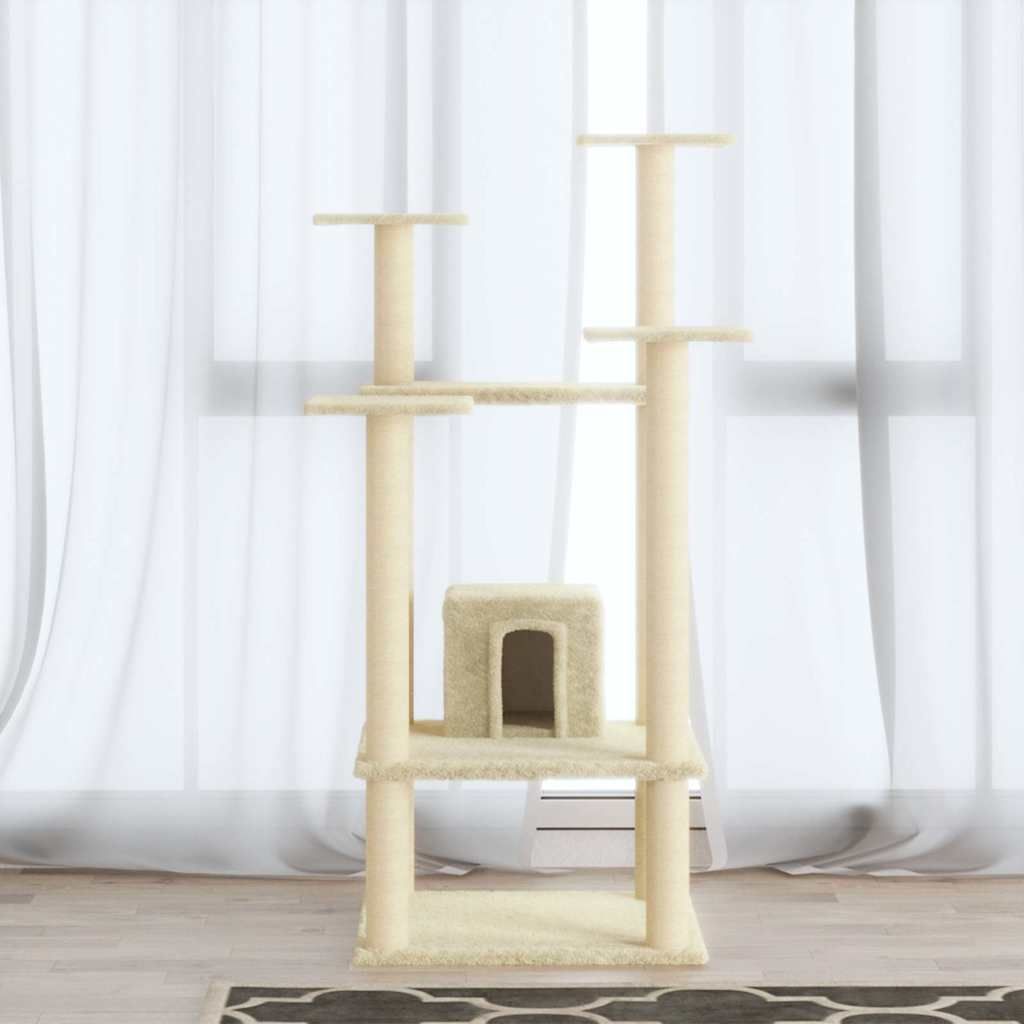 Albero per Gatti con Pali Tiragraffi in Sisal Crema 110 cm vidaXL