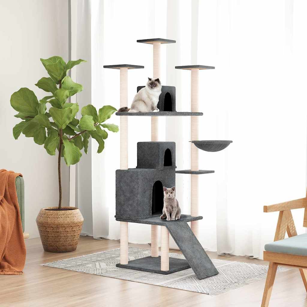 Albero per Gatti con Tiragraffi in Sisal Grigio Scuro 175 cm vidaXL