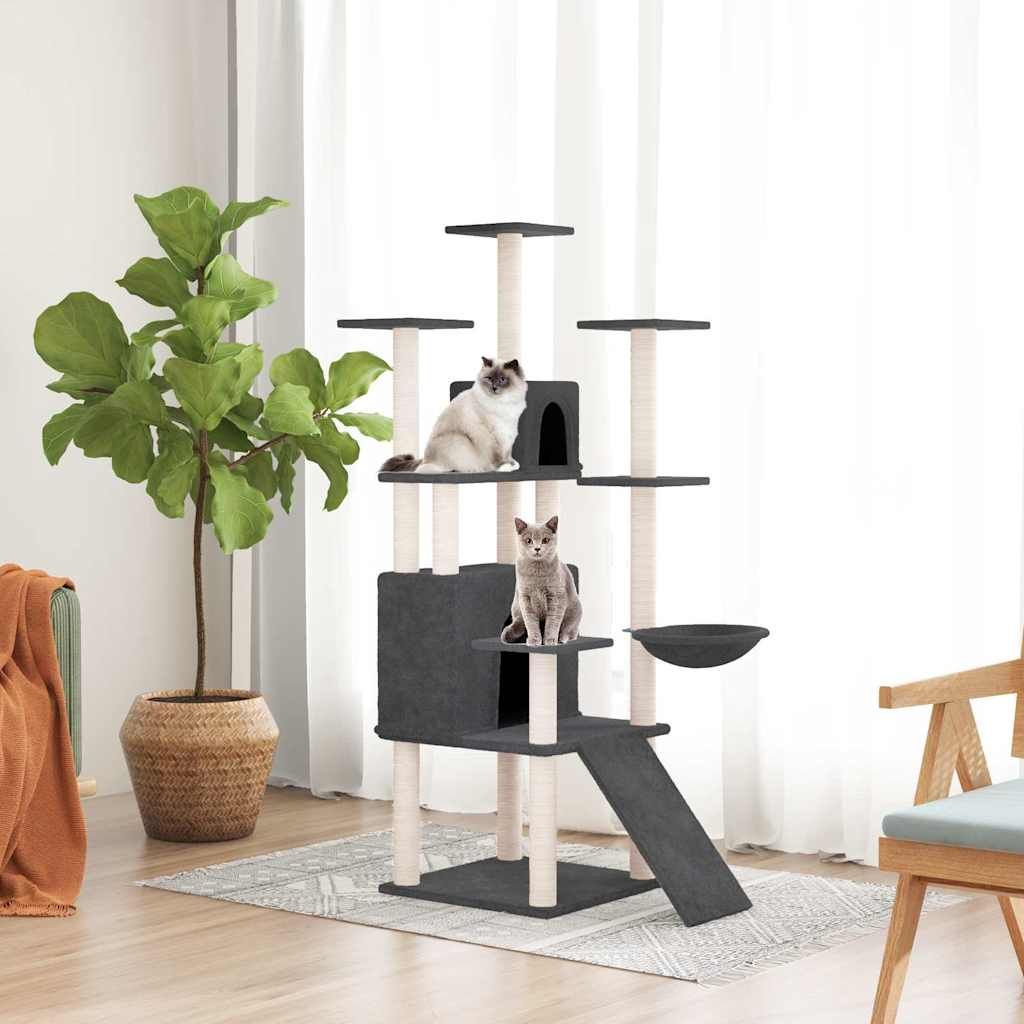 Albero per Gatti con Tiragraffi in Sisal Grigio Scuro 154 cm vidaXL