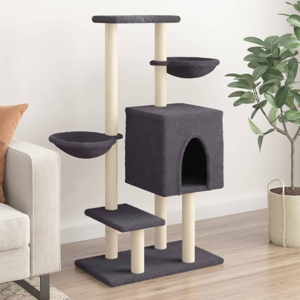 Albero per Gatti con Tiragraffi in Sisal Grigio Scuro 117 cm vidaXL