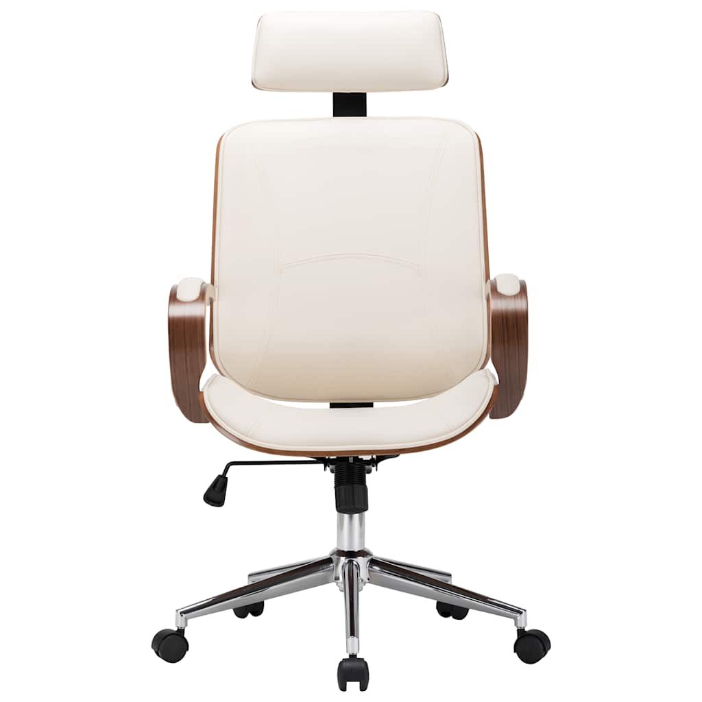 Sedia Girevole con Poggiatesta Crema Similpelle e Legno Curvato vidaXL