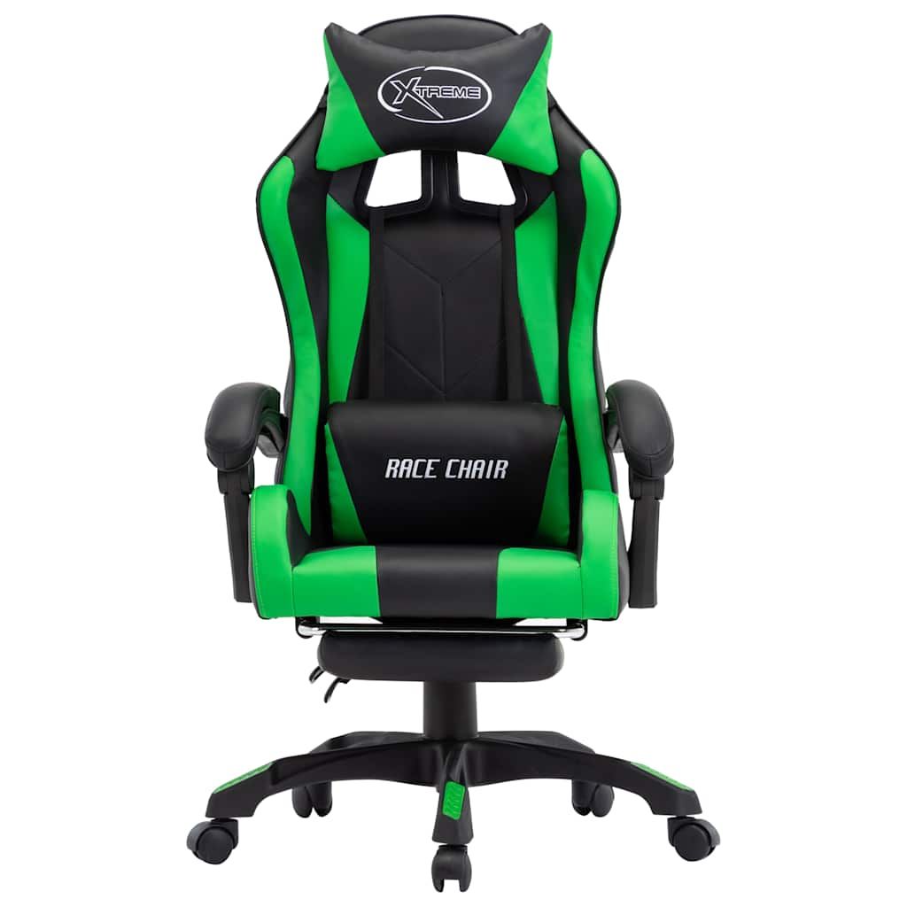 Sedia da Gaming con Poggiapiedi Verde e Nera in Similpelle vidaXL