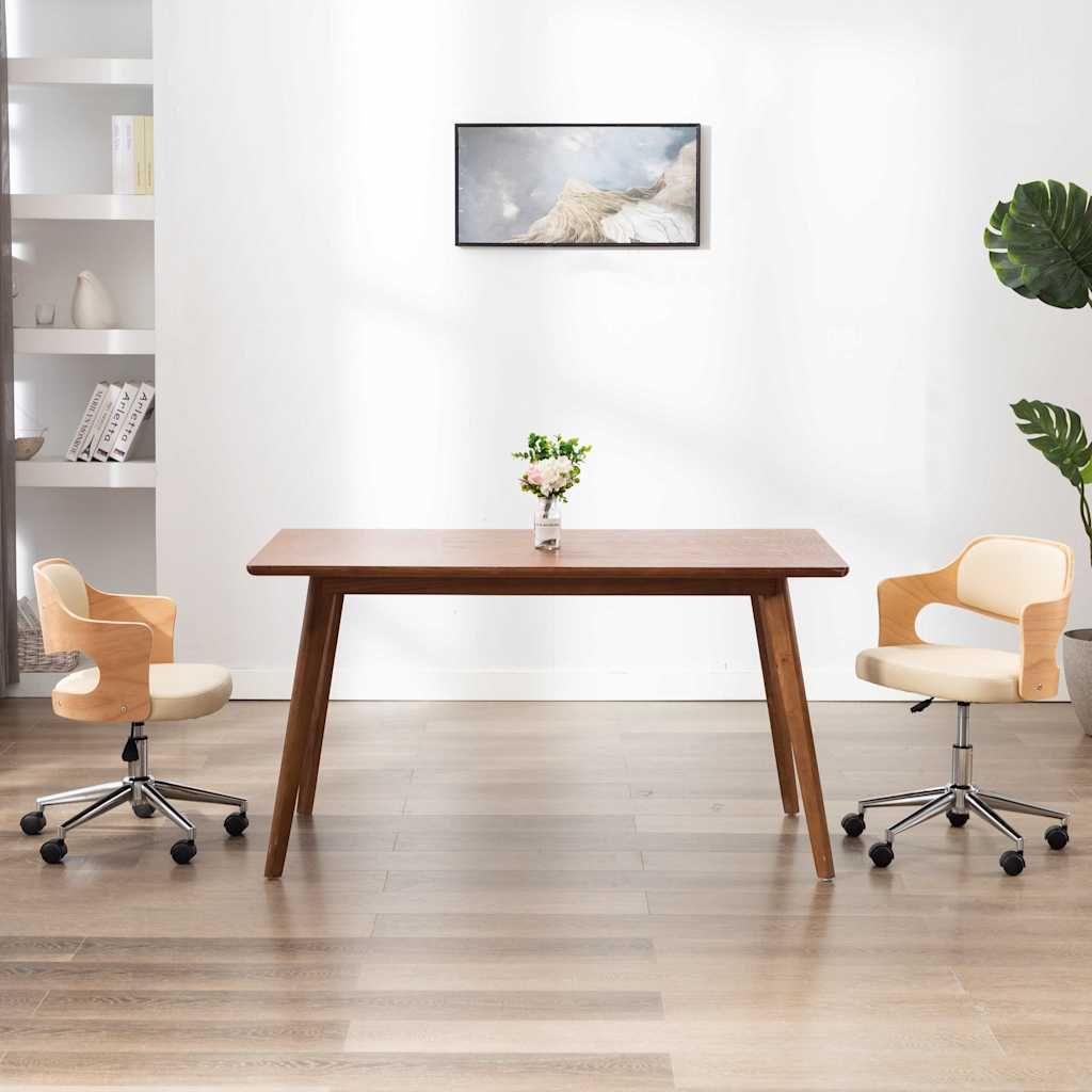 Sedia da Ufficio Girevole Crema in Legno Piegato e Similpelle vidaXL