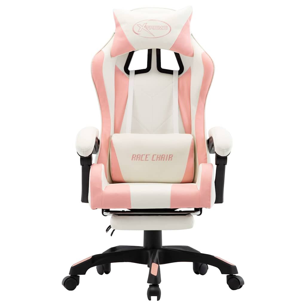 Sedia da Gaming con Poggiapiedi Rosa e Bianca in Similpelle vidaXL