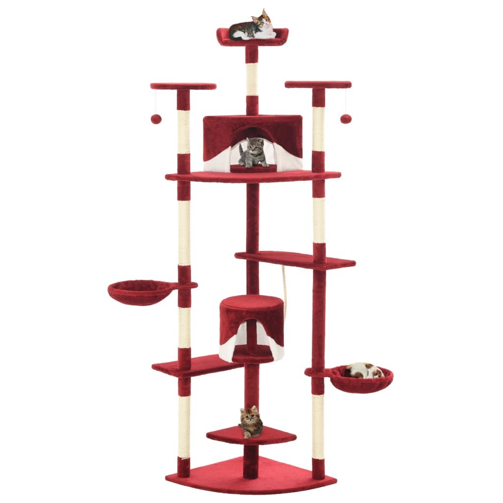 Albero per Gatti e Tiragraffi in Sisal 203 cm Rosso e Bianco vidaXL