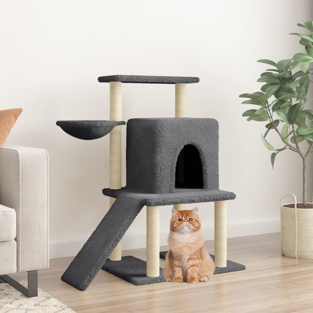 Albero per Gatti con Tiragraffi in Sisal Grigio Scuro 96,5 cm vidaXL