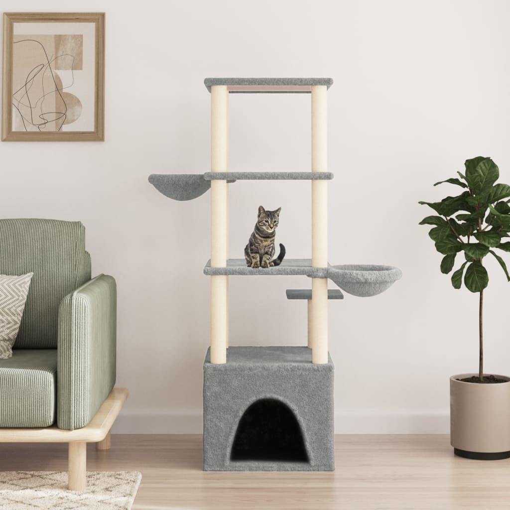 Albero per Gatti con Tiragraffi in Sisal Grigio Chiaro 147 cm vidaXL