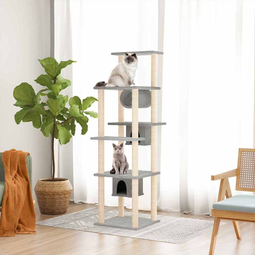 Albero per Gatti con Tiragraffi in Sisal Grigio Chiaro 169 cm vidaXL