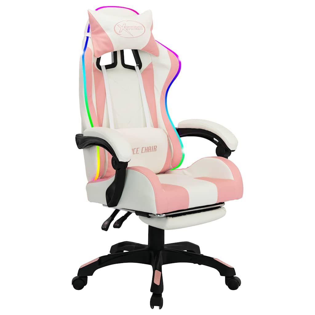 Sedia da Gaming con Luci a LED RGB Rosa e Bianca in Similpelle vidaXL